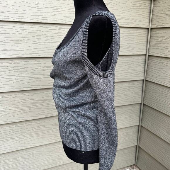 Wet Seal open shoulder women's size L silver black shimmer sweater - Picture 6 of 7